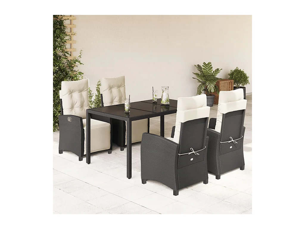 Set de muebles jardín 5 pzas con cojines ratán sintético negro