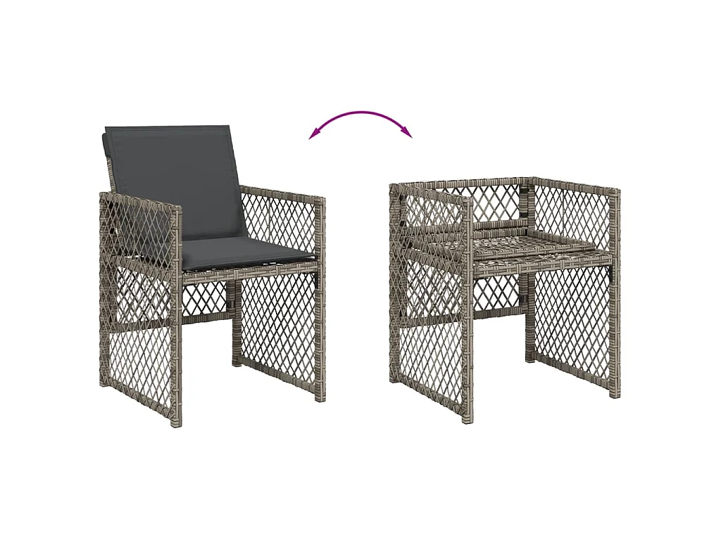 Ensemble à manger de jardin 9 pcs coussins gris résine tressée