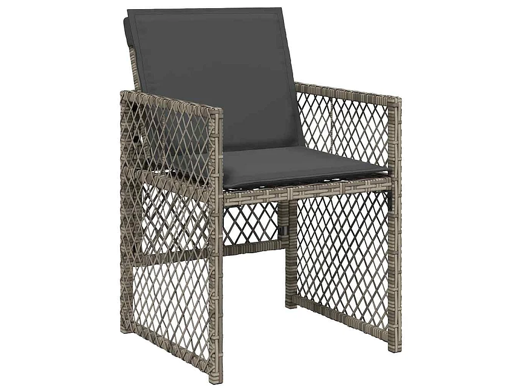 9 pcs conjunto de jantar p/ jardim c/ almofadões vime PE cinza