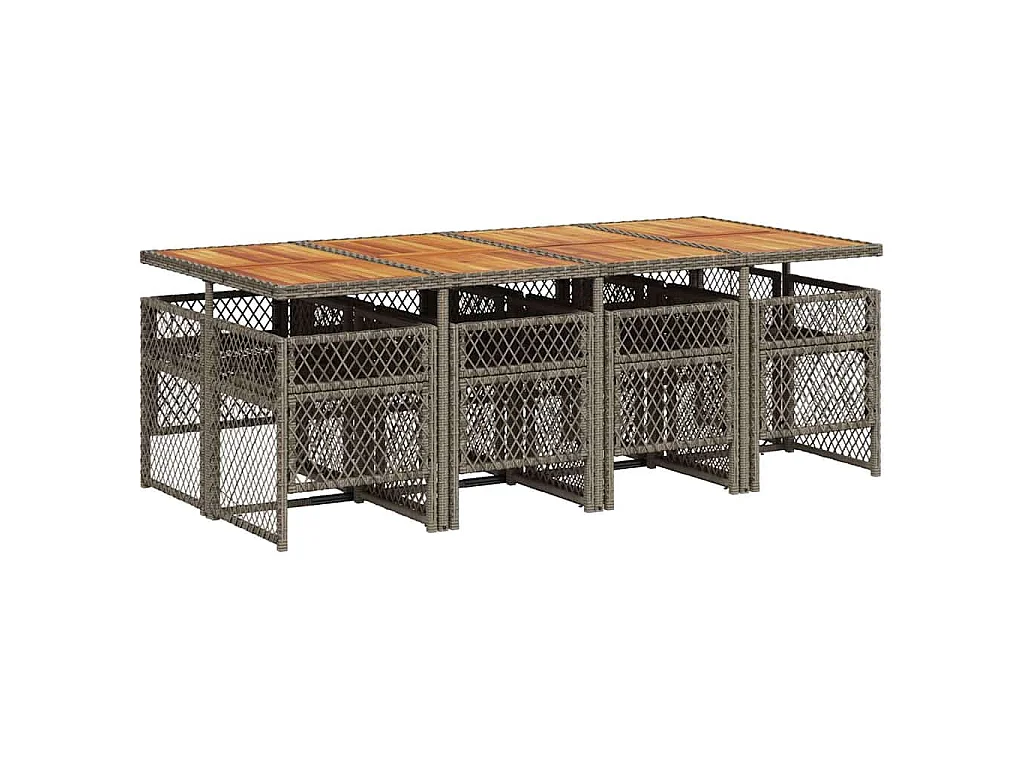 9 pcs conjunto de jantar p/ jardim c/ almofadões vime PE cinza