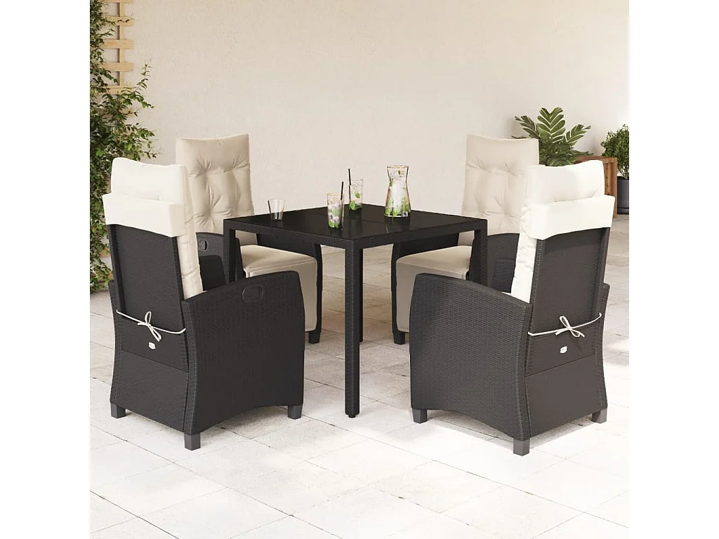 Ensemble à manger de jardin coussins 5pcs Noir Résine tressée