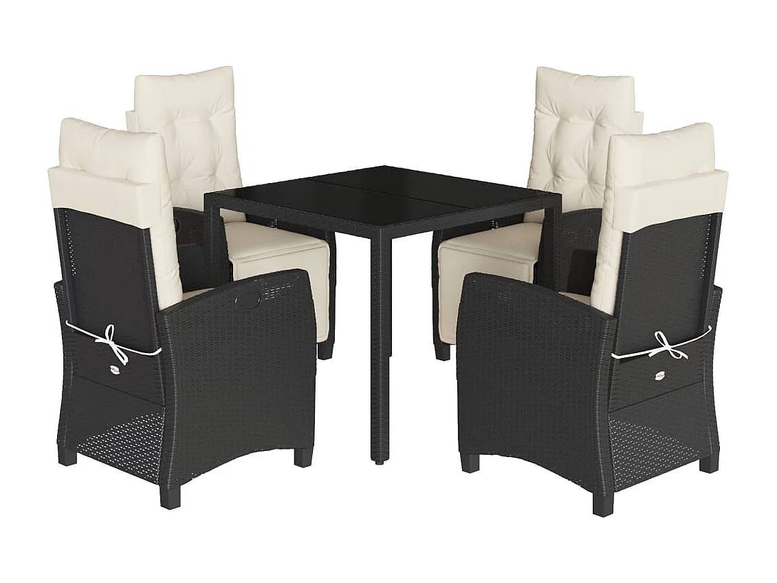 Ensemble à manger de jardin coussins 5pcs Noir Résine tressée