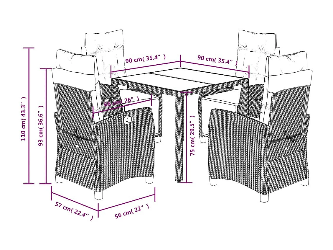 Ensemble à manger de jardin coussins 5pcs Noir Résine tressée
