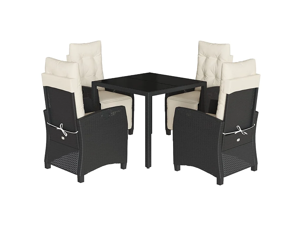Ensemble à manger de jardin coussins 5pcs Noir Résine tressée