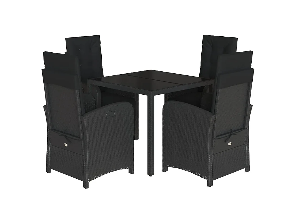 Ensemble à manger de jardin coussins 5pcs Noir Résine tressée