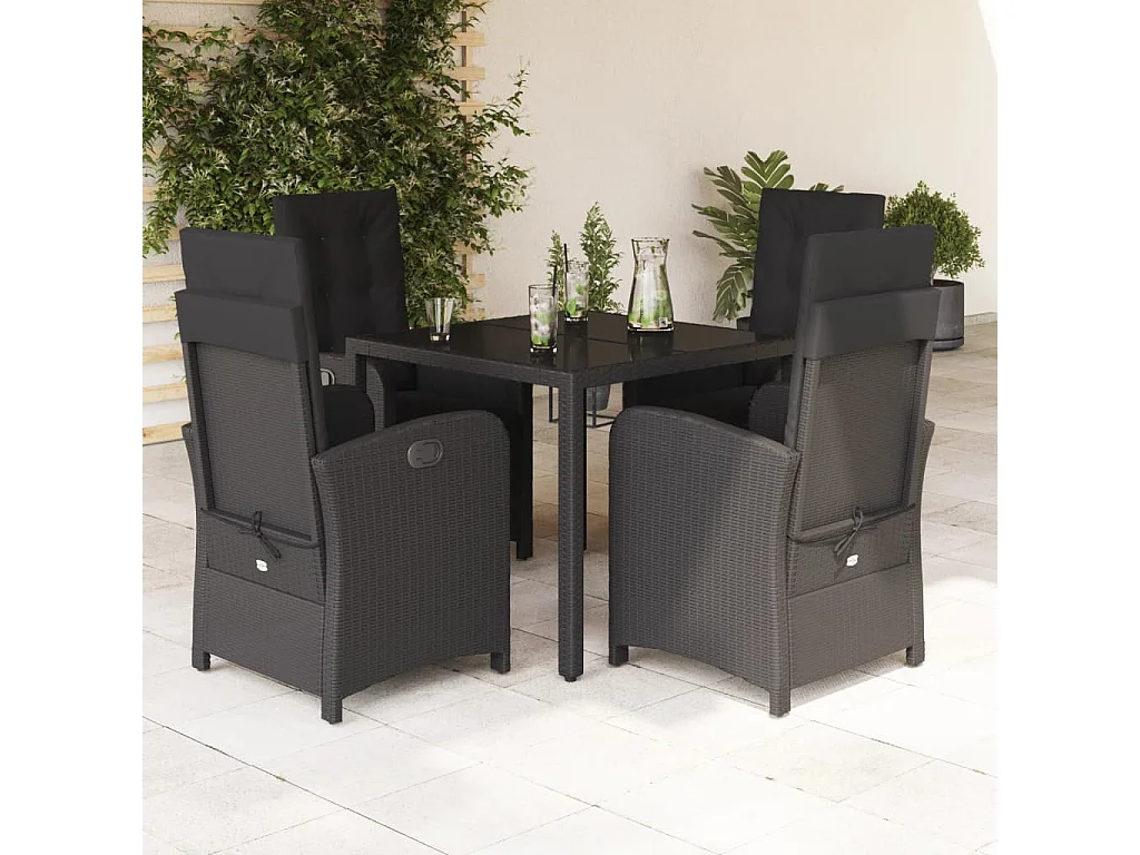 Ensemble à manger de jardin coussins 5pcs Noir Résine tressée
