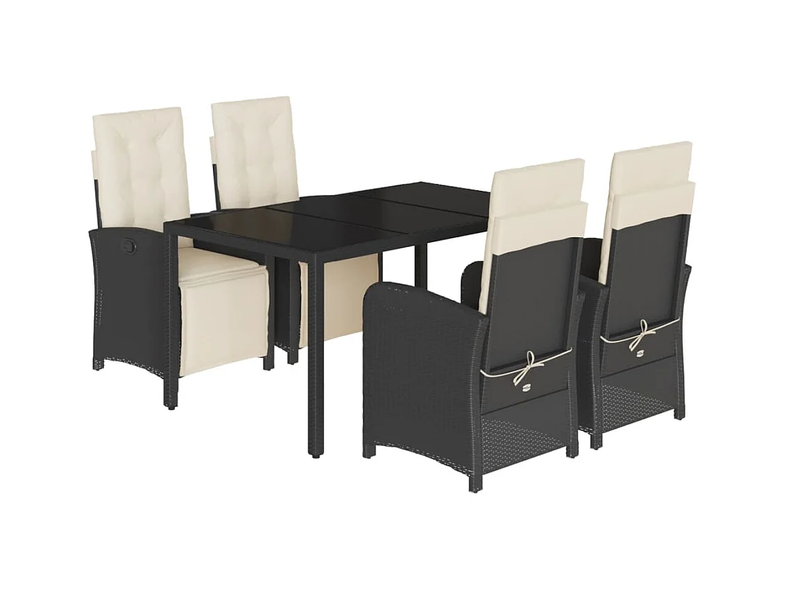 Ensemble à manger de jardin coussins 5pcs Noir Résine tressée