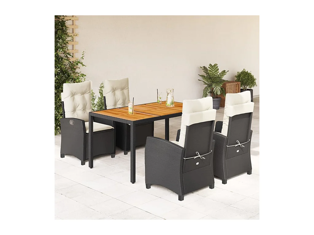 Ensemble à manger de jardin coussins 5pcs Noir Résine tressée