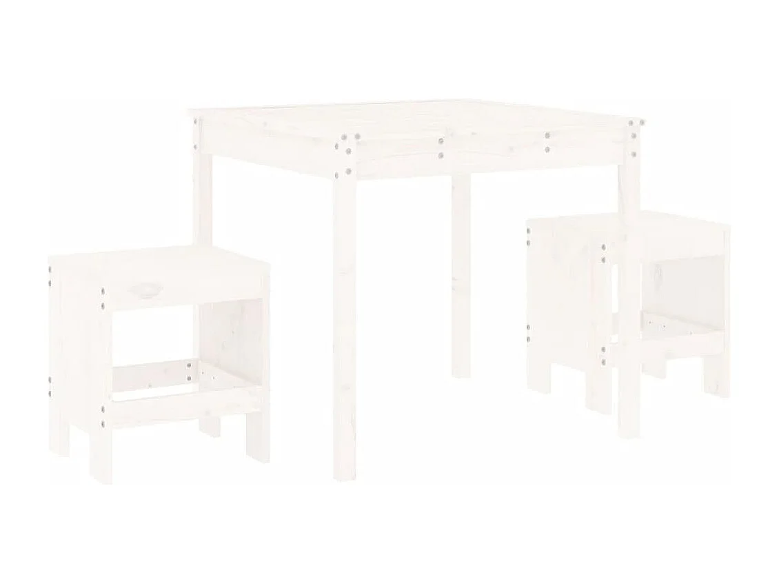 Set da Bistrot da Giardino 3pz Bianco in Legno Massello di Pino