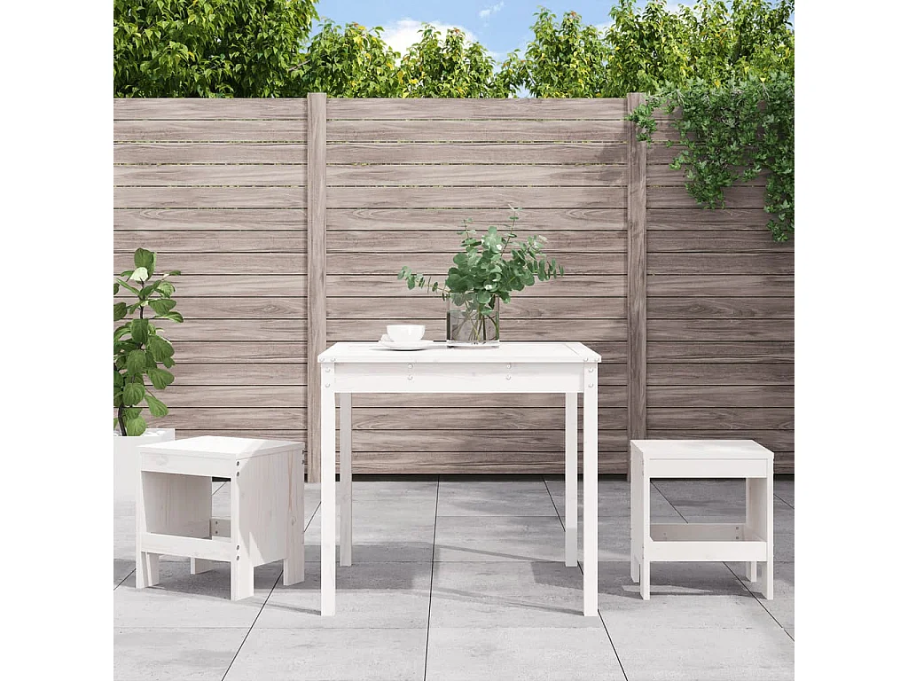 Set da Bistrot da Giardino 3pz Bianco in Legno Massello di Pino