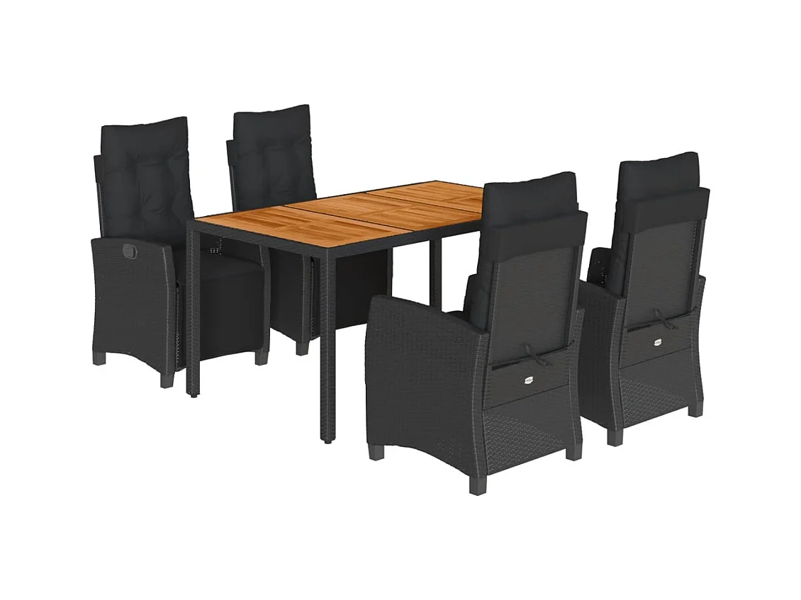 5-delige Tuinset met kussens poly rattan zwart