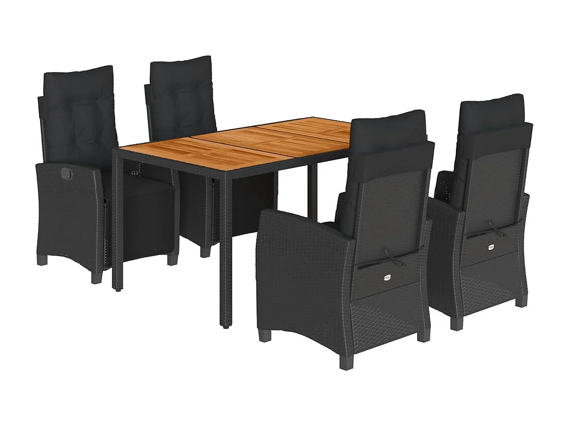 5-tlg. Garten-Essgruppe mit Kissen Schwarz Poly Rattan