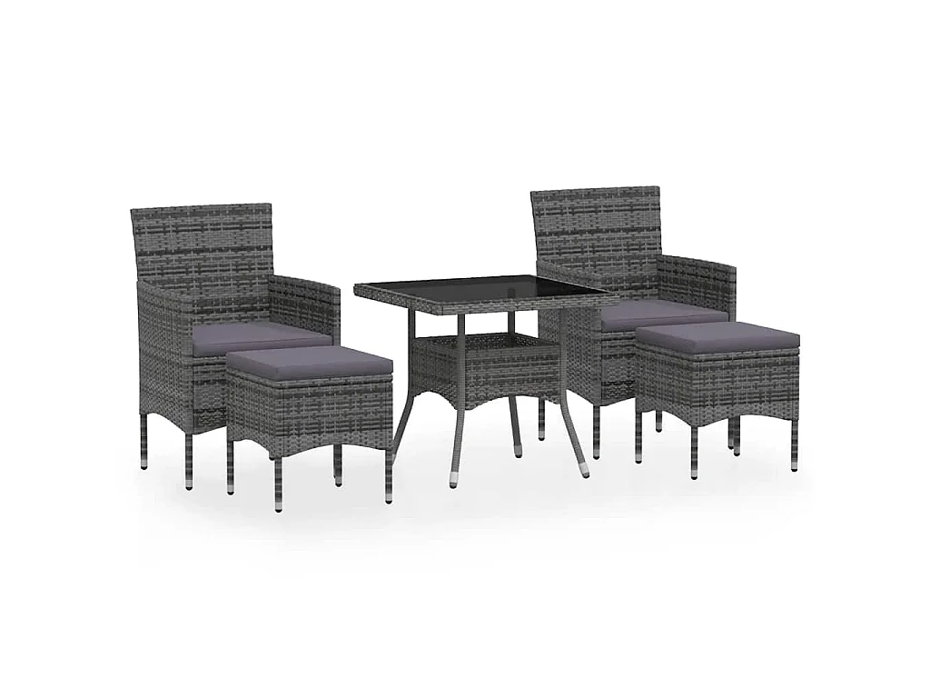 Ensemble à Manger jardin 5 pcs résine tressée verre trempé Gris