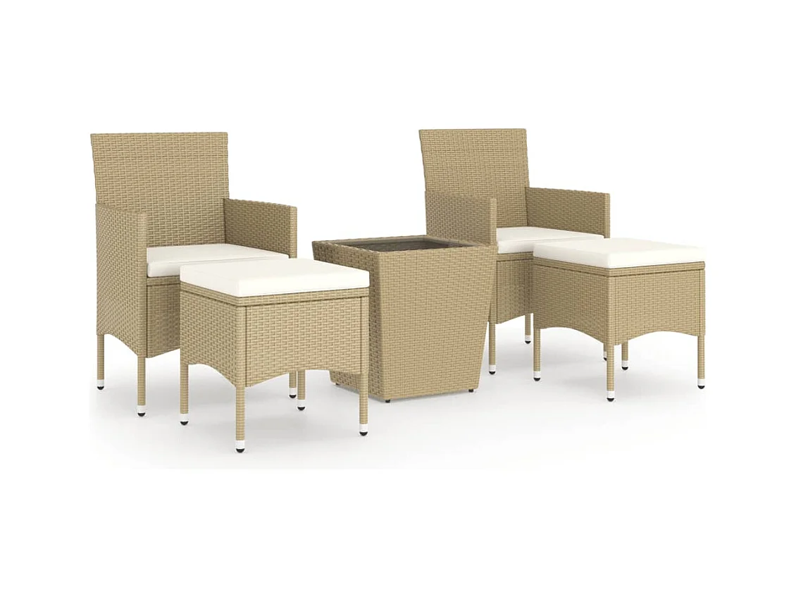 Ensemble de bistro 5 pcs Résine tressée et verre trempé Beige