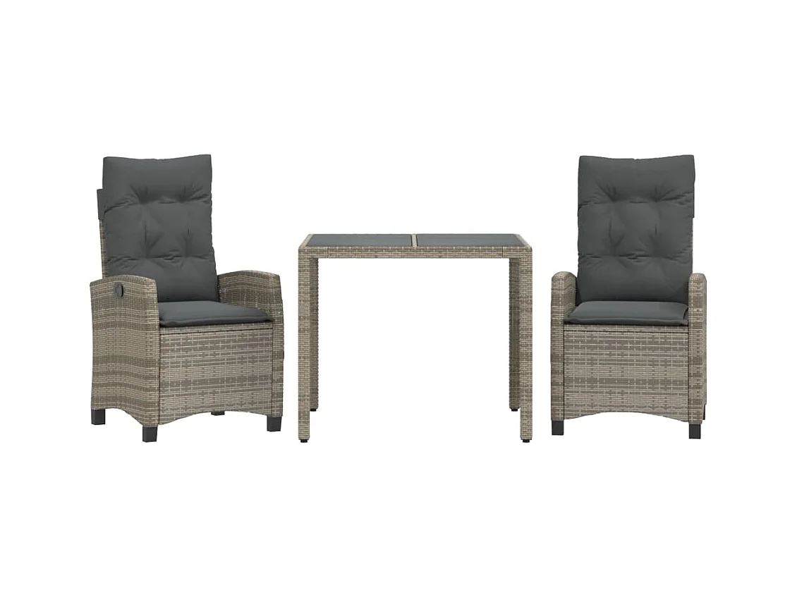 3-tlg. Garten-Essgruppe mit Kissen Grau Poly Rattan