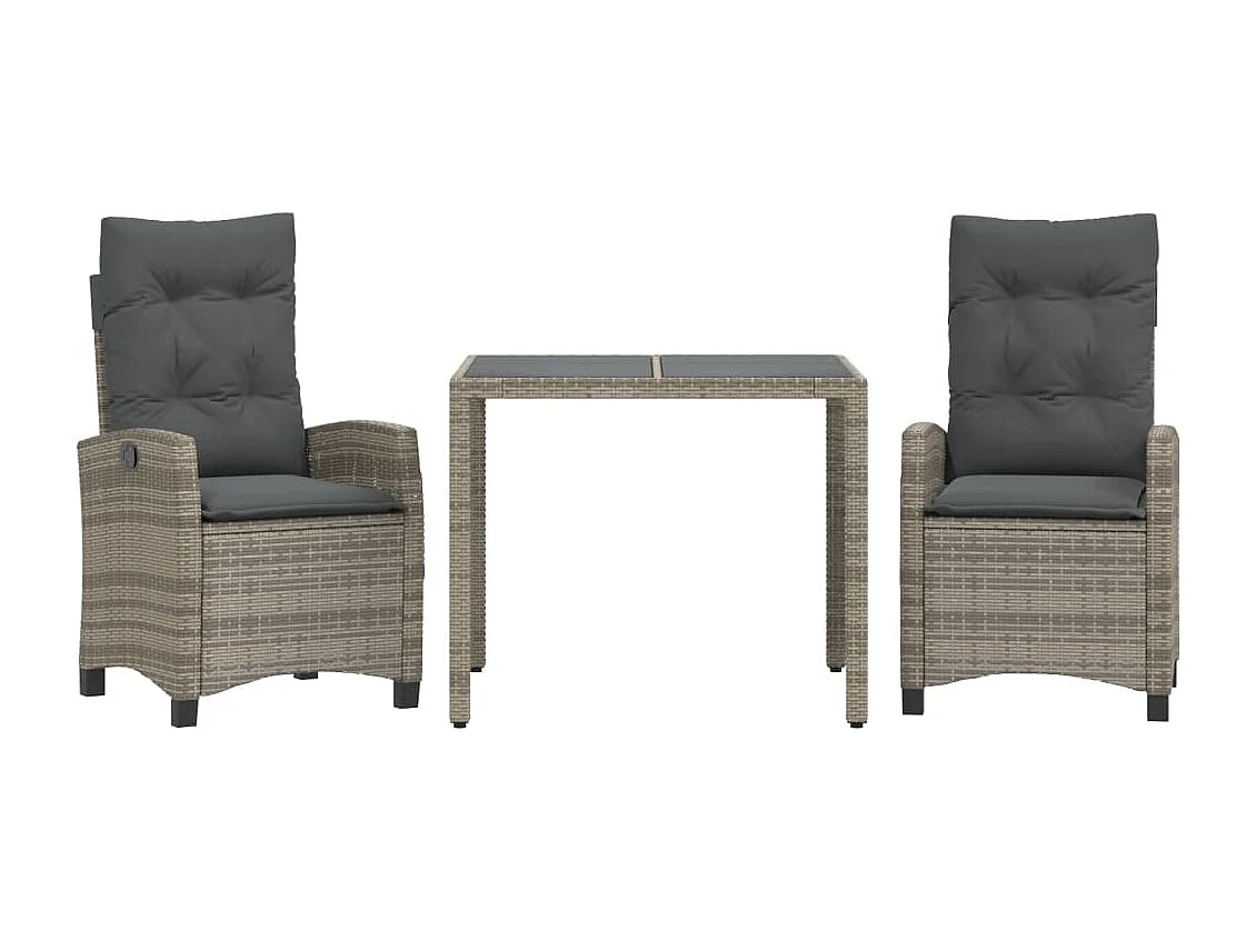 3-tlg. Garten-Essgruppe mit Kissen Grau Poly Rattan