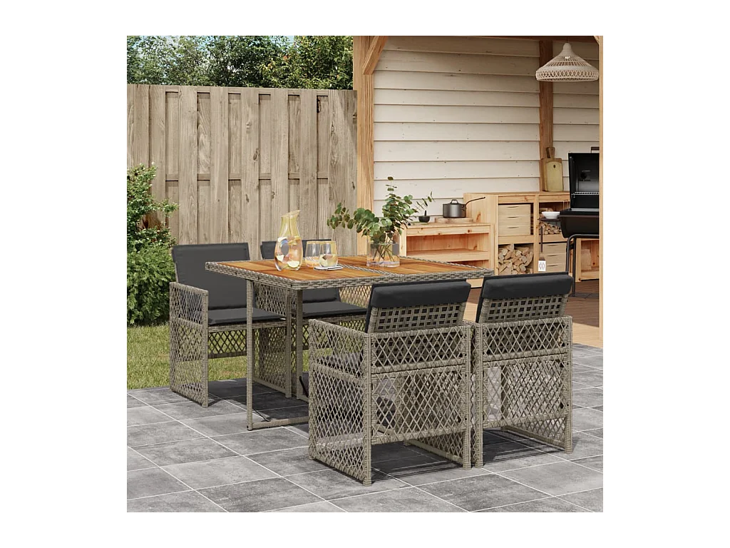 5-delige Tuinset met kussens poly rattan grijs