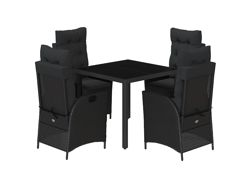 Ensemble à manger de jardin coussins 5pcs Noir Résine tressée