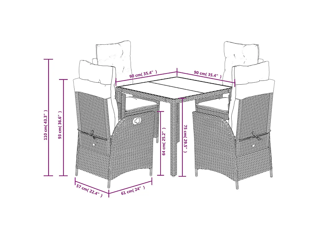 Ensemble à manger de jardin coussins 5pcs Noir Résine tressée