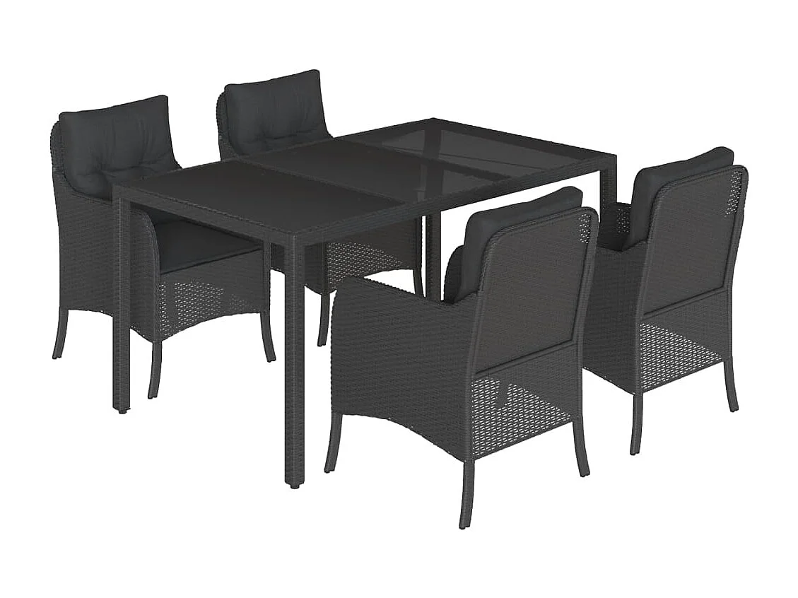 Ensemble à manger de jardin coussins 5pcs Noir Résine tressée