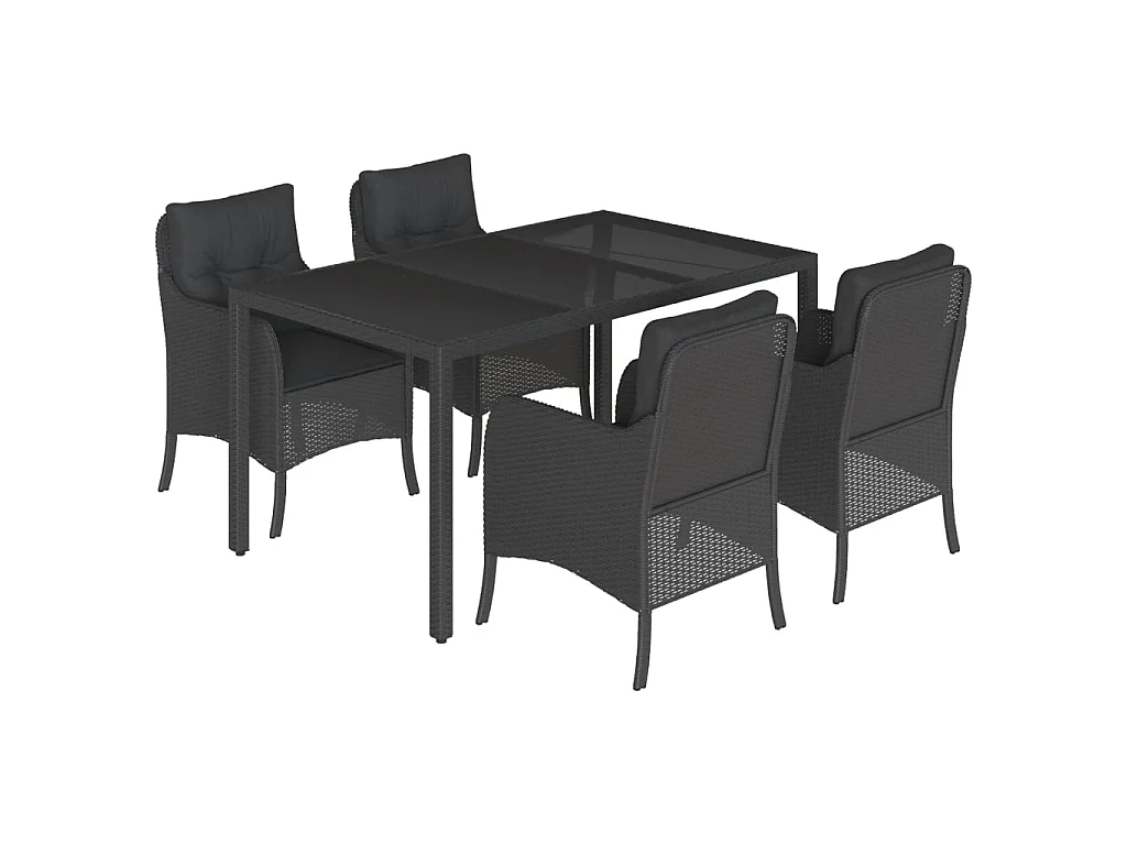 5-tlg. Garten-Essgruppe mit Kissen Schwarz Poly Rattan
