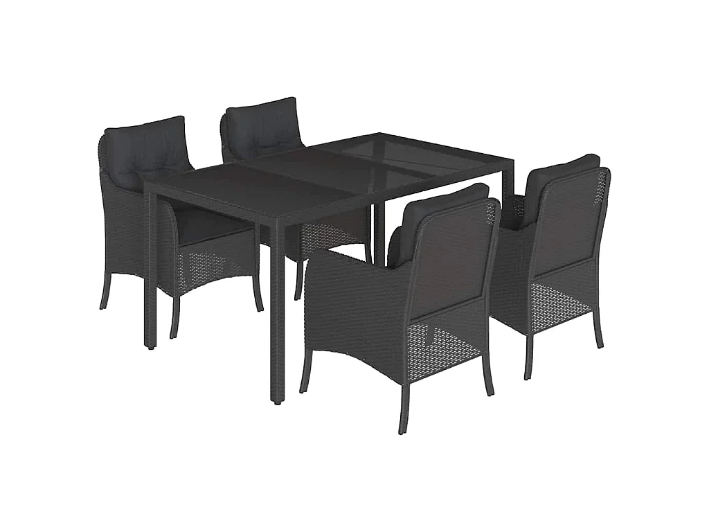 5-delige Tuinset met kussens poly rattan zwart
