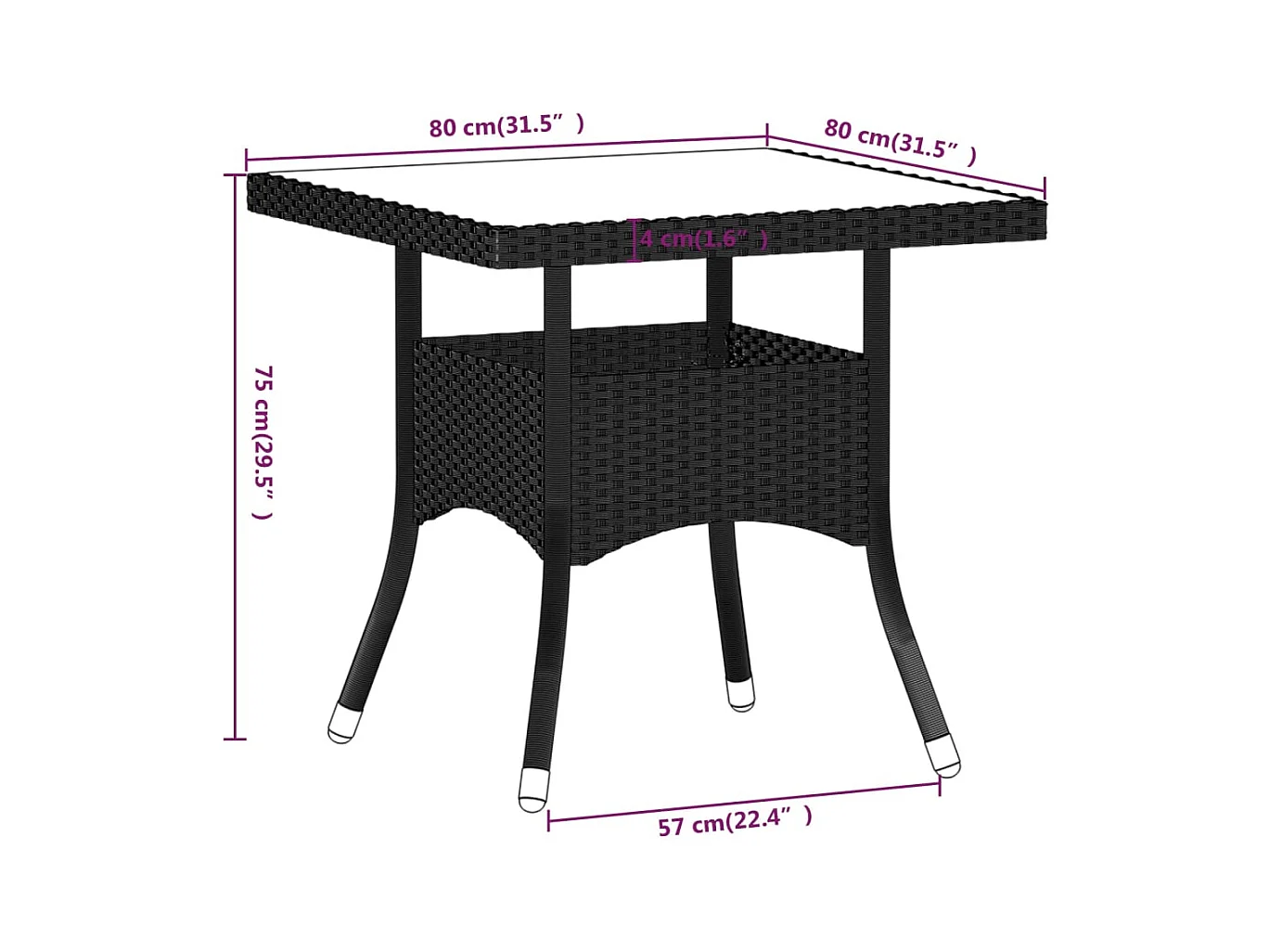 5-delige Tuinset poly rattan en gehard glas zwart