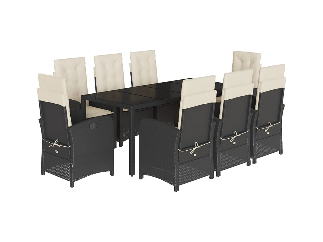 Ensemble à manger de jardin 9pcs coussins noir résine tressée