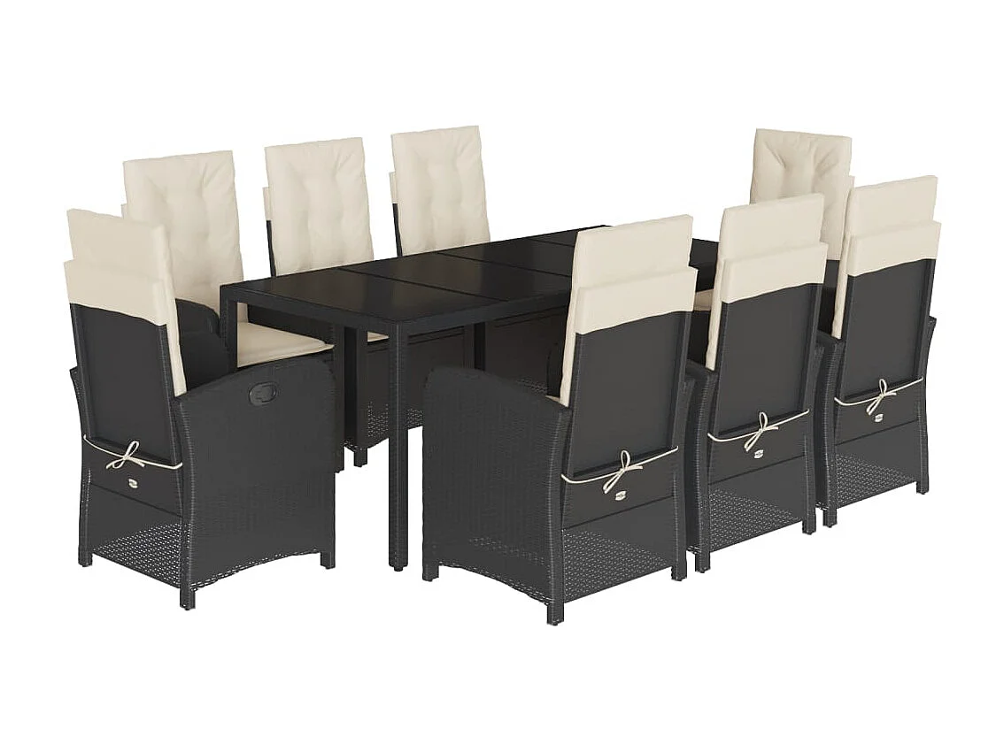 9-tlg. Garten-Essgruppe mit Kissen Schwarz Poly Rattan
