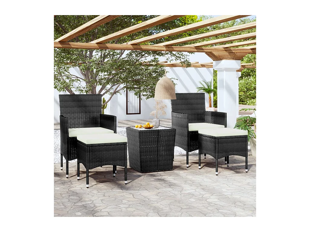 Ensemble de bistro de jardin 5 pcs poly rotin et verre trempé