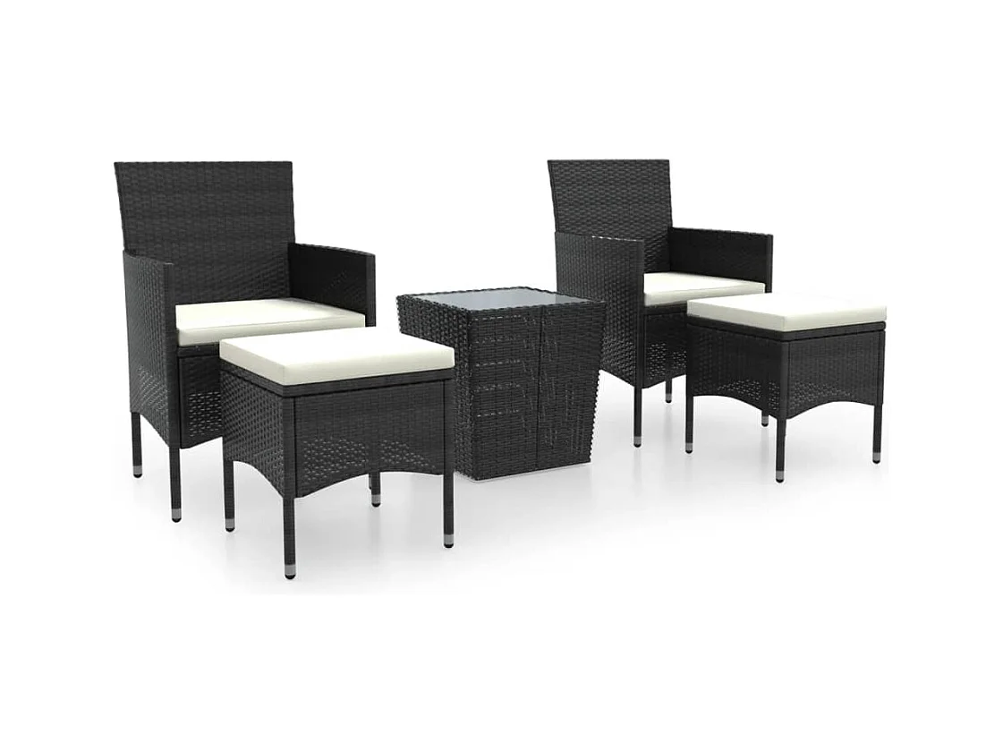 Ensemble de bistro de jardin 5 pcs poly rotin et verre trempé