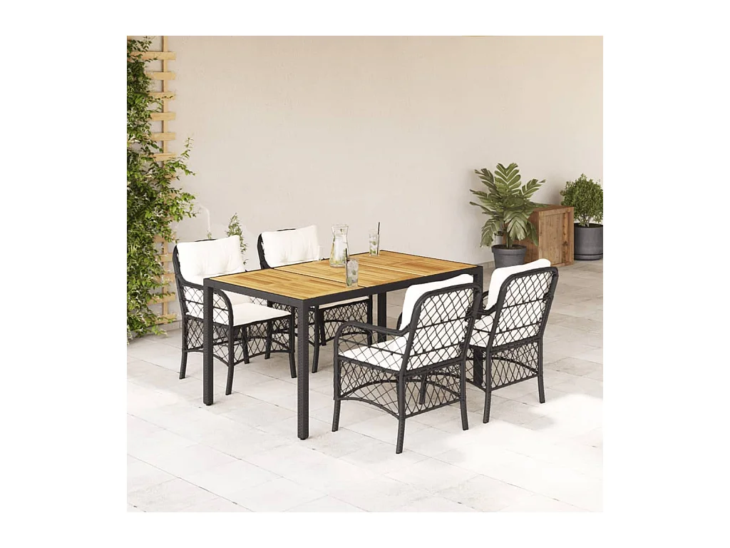 5-delige Tuinset met kussens poly rattan zwart