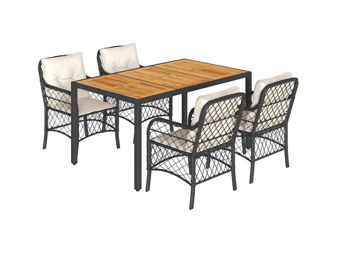 5-delige Tuinset met kussens poly rattan zwart