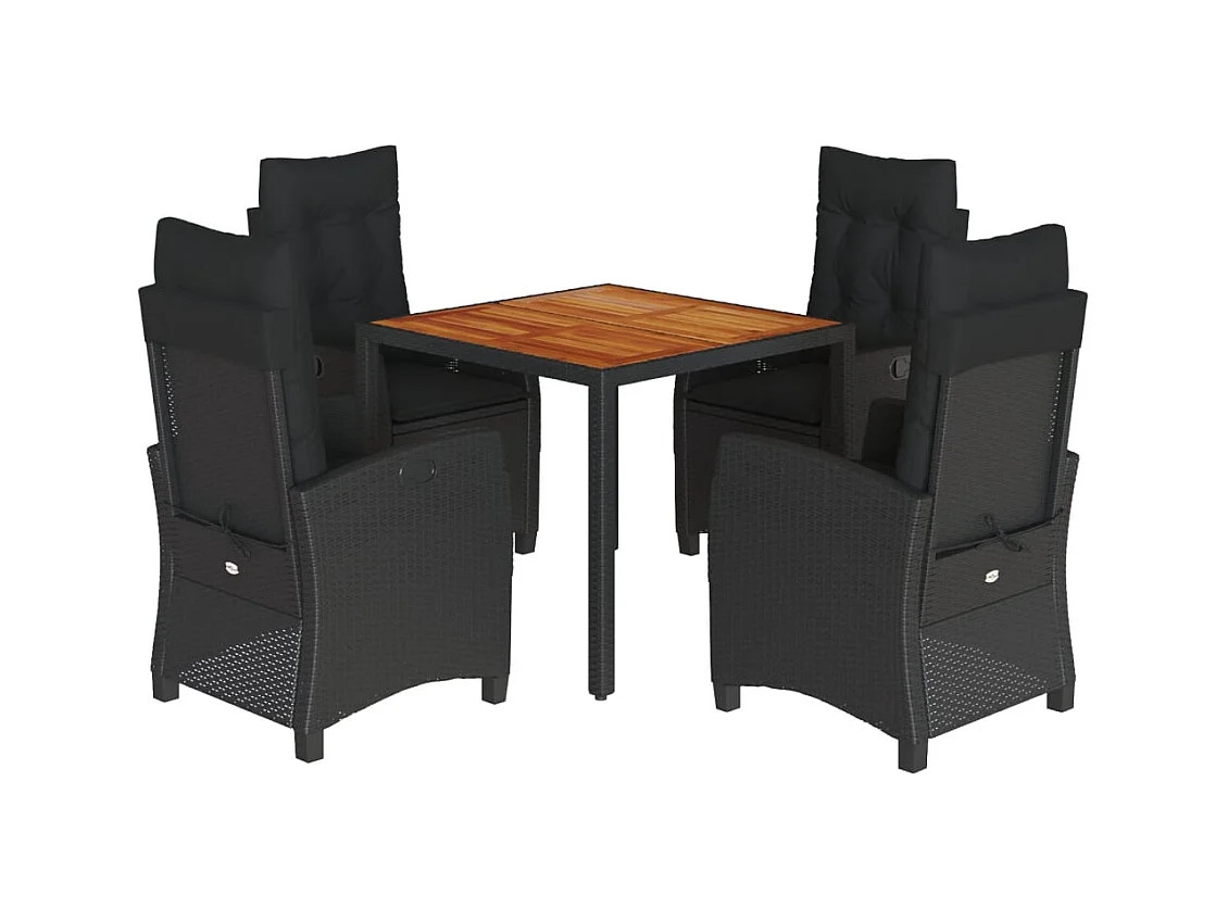 Ensemble à manger de jardin coussins 5pcs Noir Résine tressée