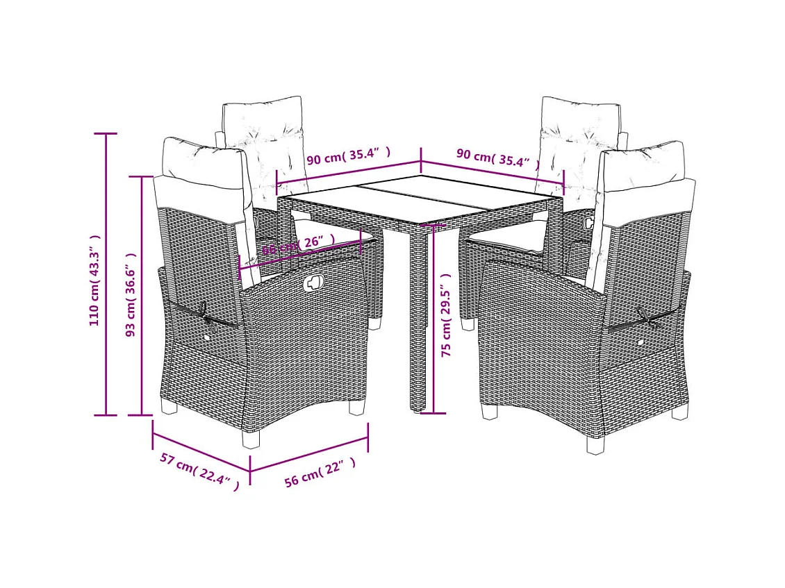 Ensemble à manger de jardin coussins 5pcs Noir Résine tressée