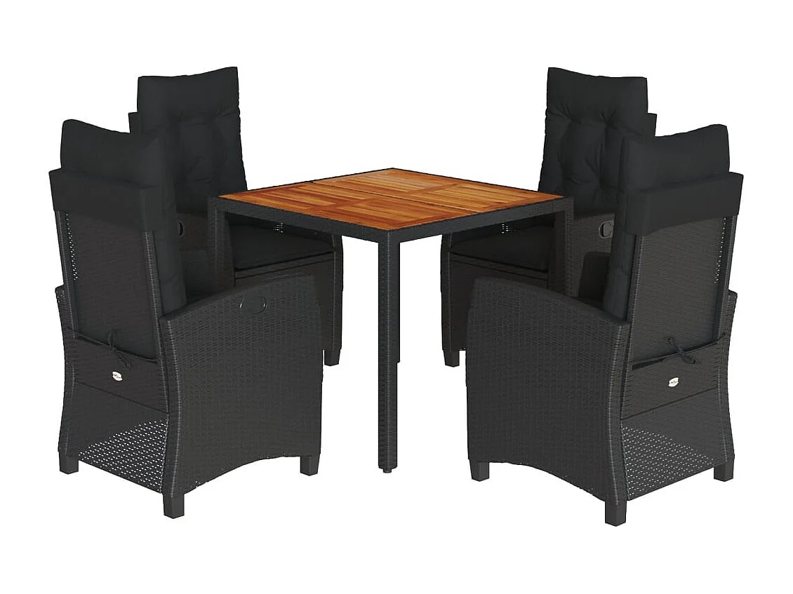 5-tlg. Garten-Essgruppe mit Kissen Schwarz Poly Rattan