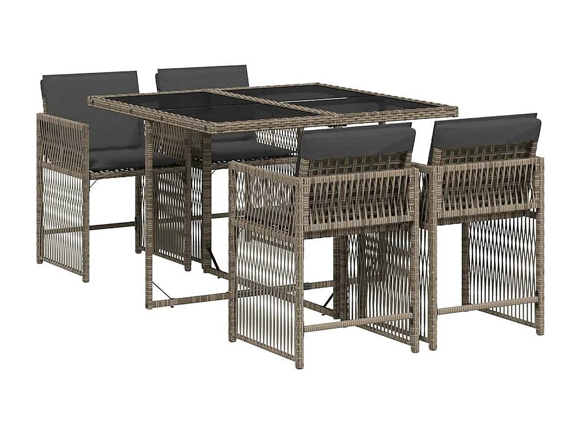 5-tlg. Garten-Essgruppe mit Kissen Grau Poly Rattan