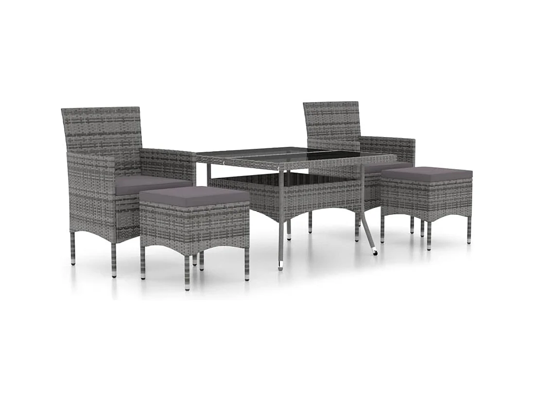 Ensemble à Manger jardin 5 pcs résine tressée verre trempé Gris