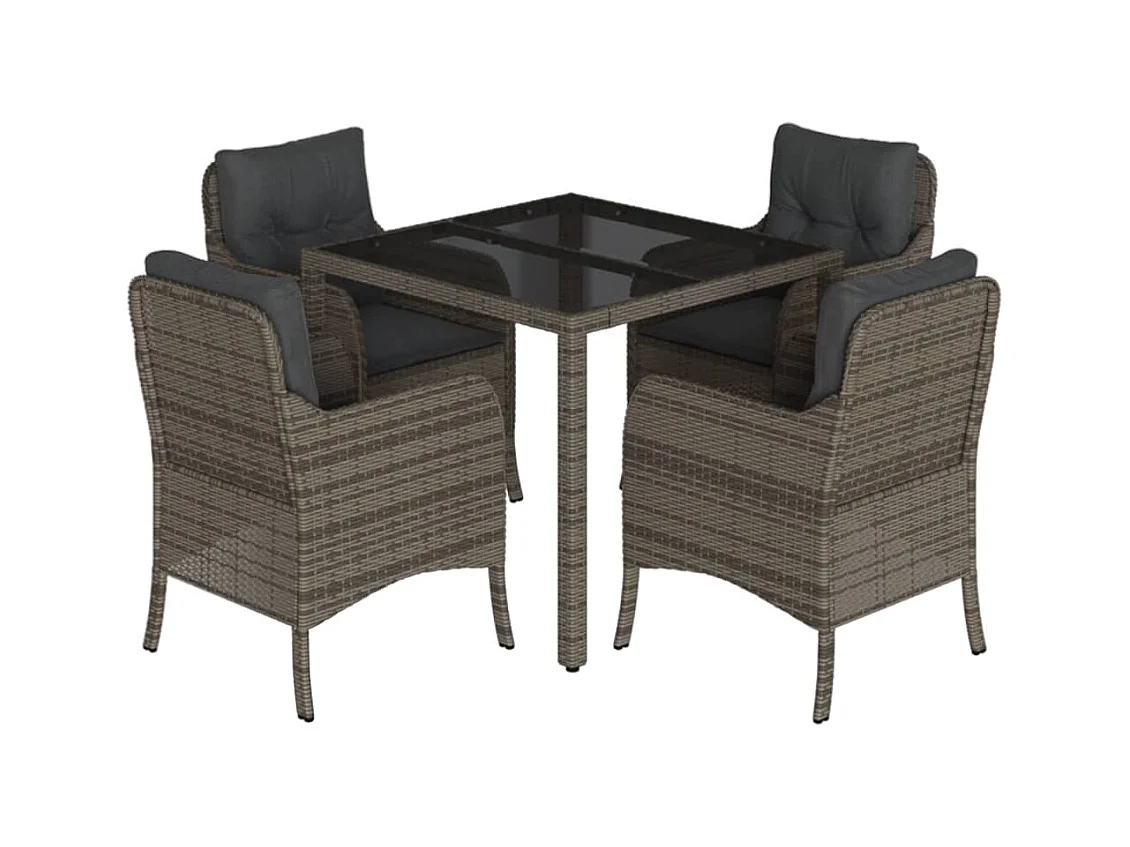 Set comedor de jardín 5 piezas con cojines ratán sintético gris