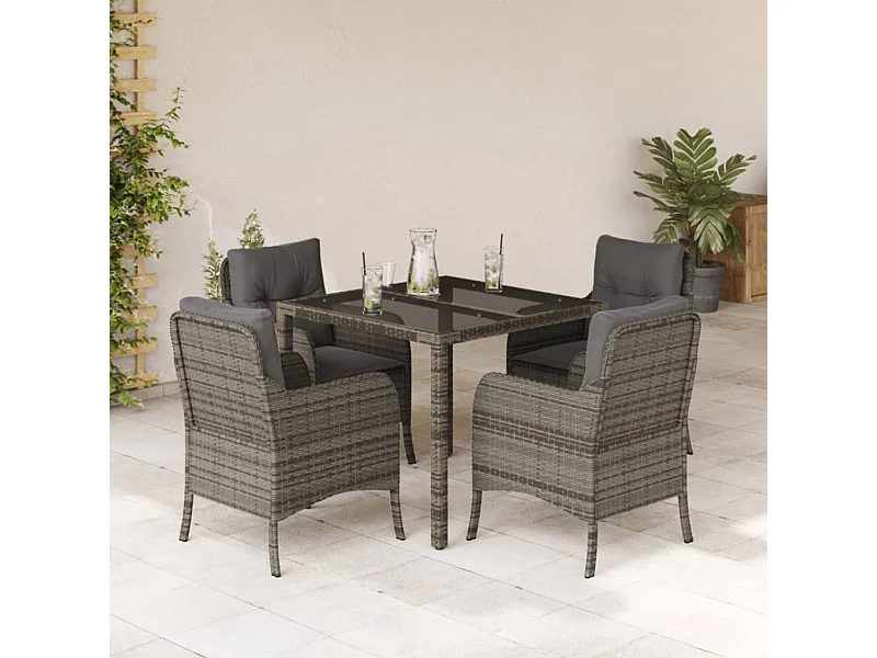 Ensemble à manger de jardin 5 pcs coussins gris résine tressée