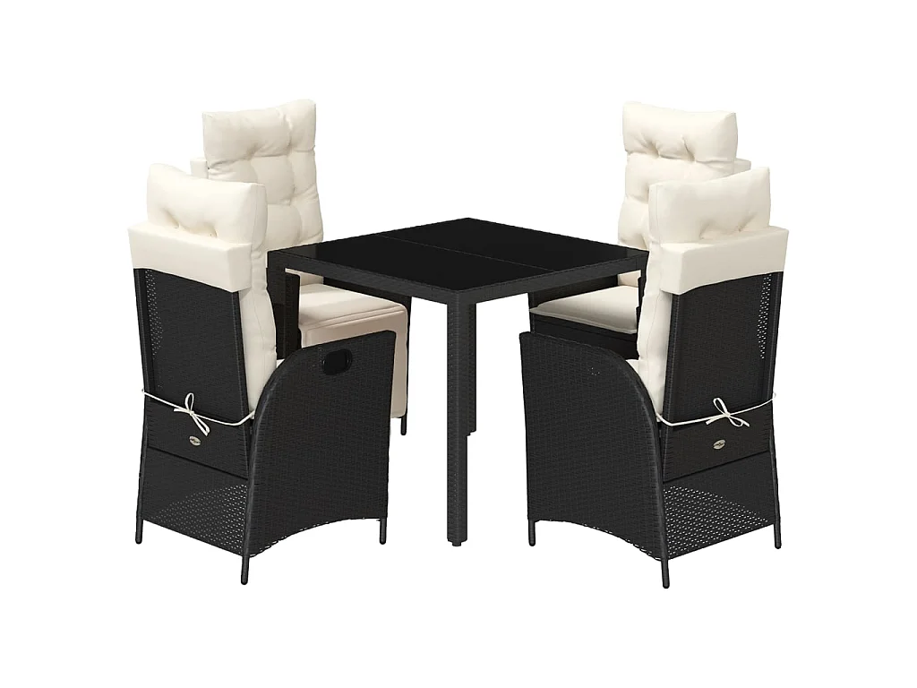 Ensemble à manger de jardin coussins 5pcs Noir Résine tressée