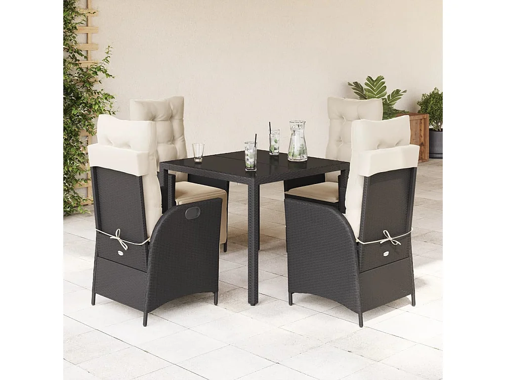 Ensemble à manger de jardin coussins 5pcs Noir Résine tressée