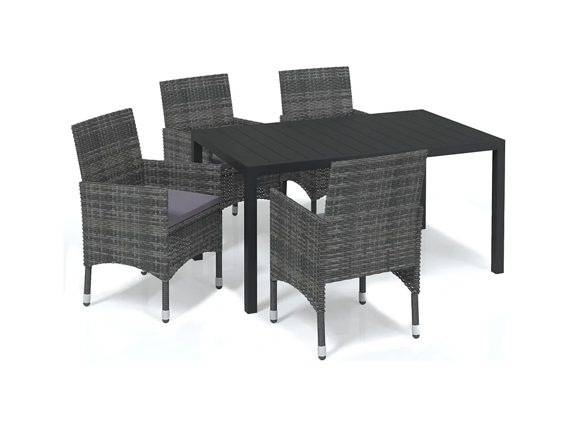 Ensemble à manger de jardin coussins 5pcs Résine tressée Gris