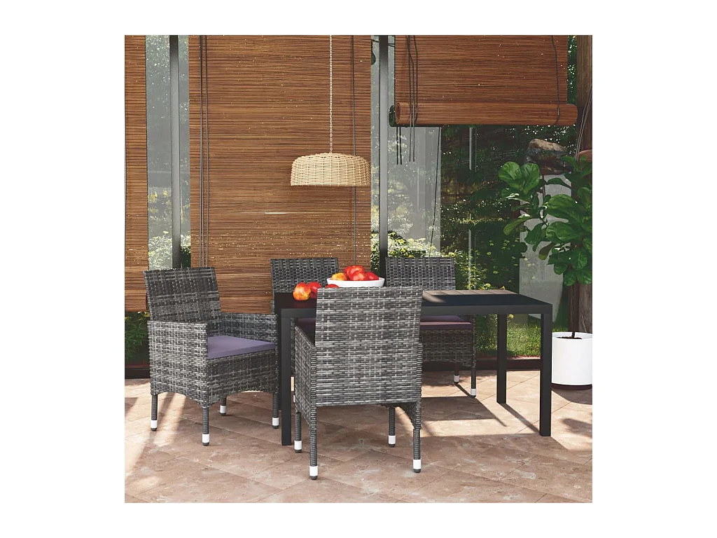 Set da Pranzo per Giardino 5 pz con Cuscini Polyrattan Grigio