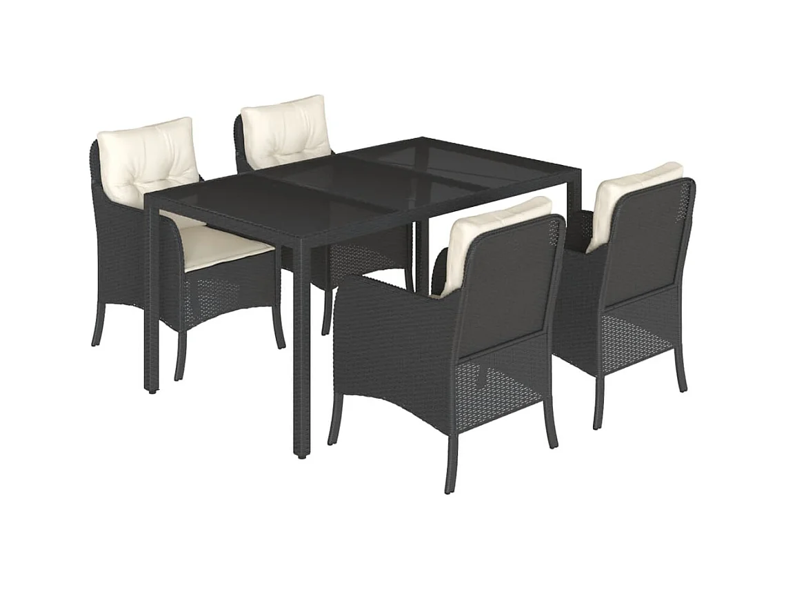5-tlg. Garten-Essgruppe mit Kissen Schwarz Poly Rattan