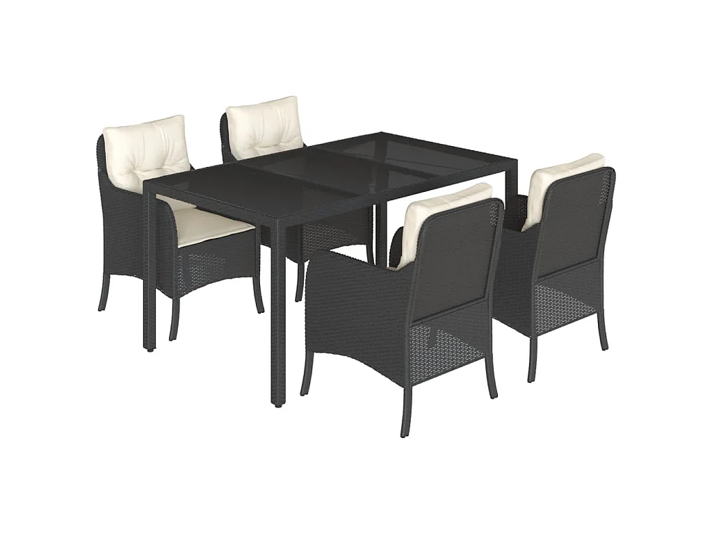 5-tlg. Garten-Essgruppe mit Kissen Schwarz Poly Rattan