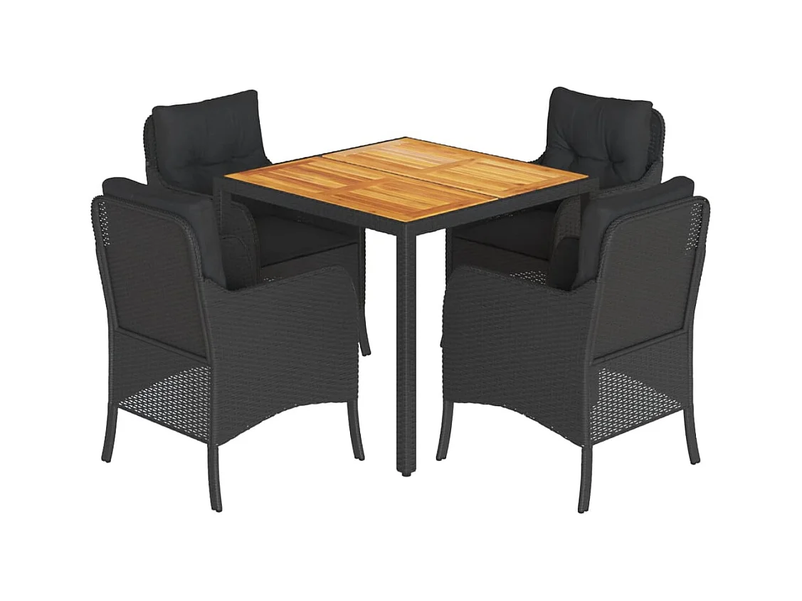 Set de muebles jardín 5 pzas con cojines ratán sintético negro