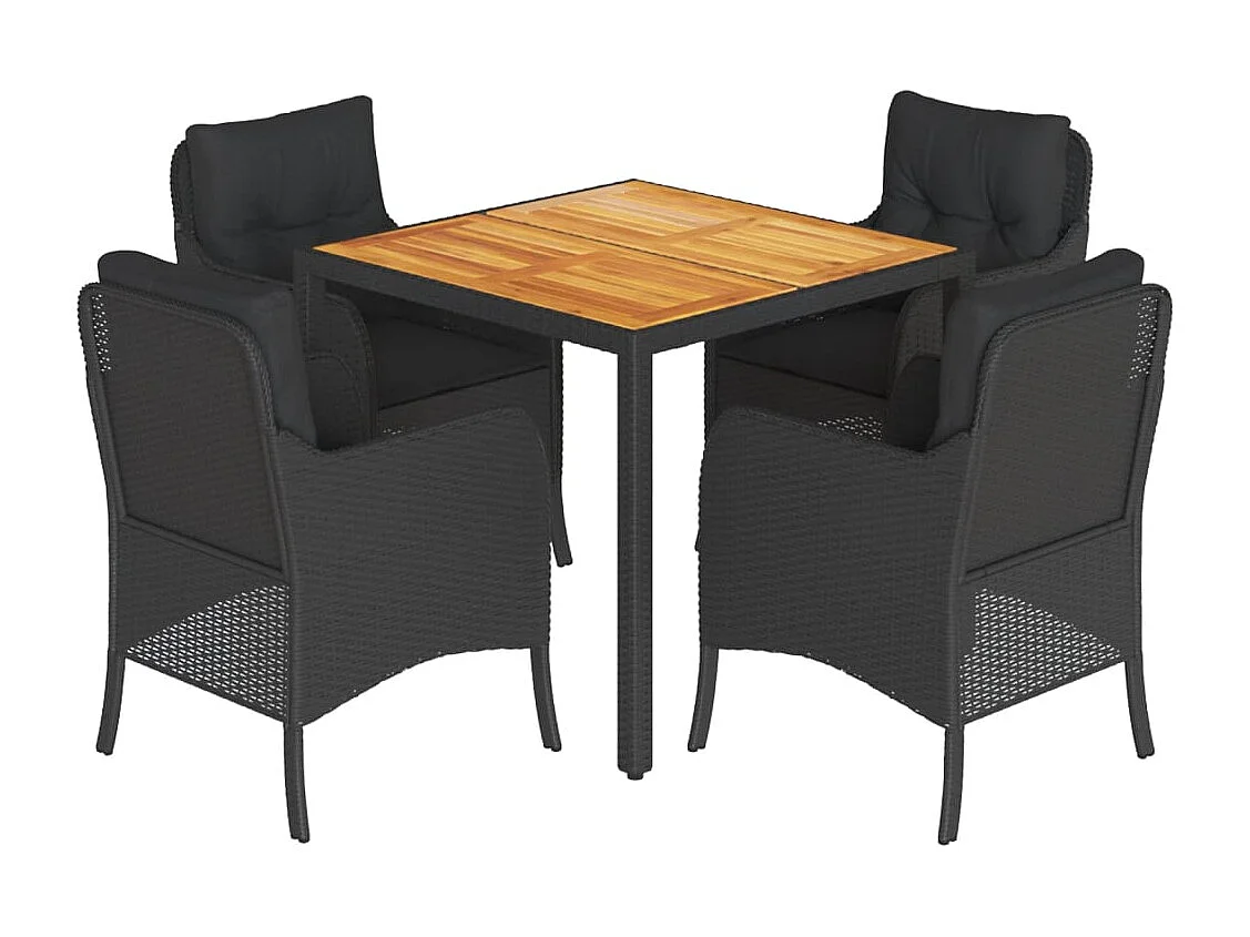 Ensemble à manger de jardin coussins 5pcs Noir Résine tressée