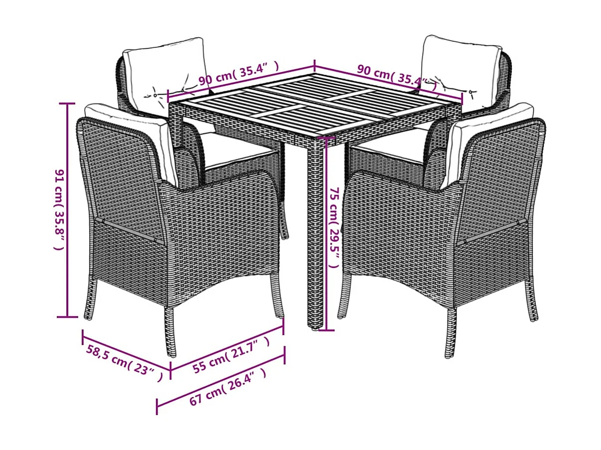 Ensemble à manger de jardin coussins 5pcs Noir Résine tressée