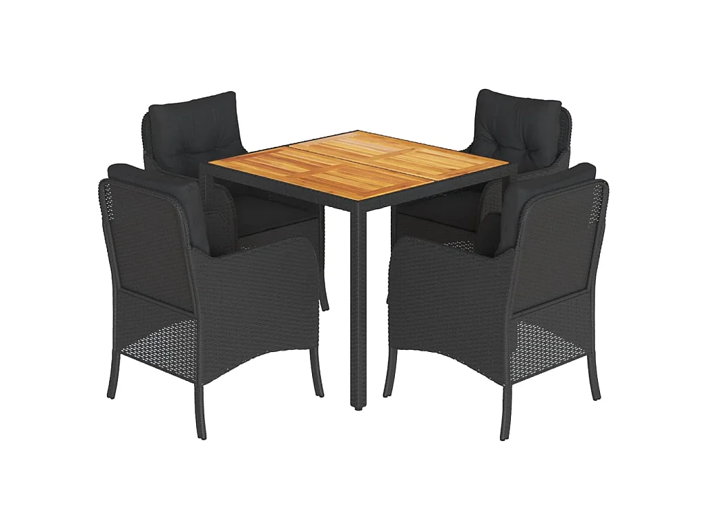 5-tlg. Garten-Essgruppe mit Kissen Schwarz Poly Rattan
